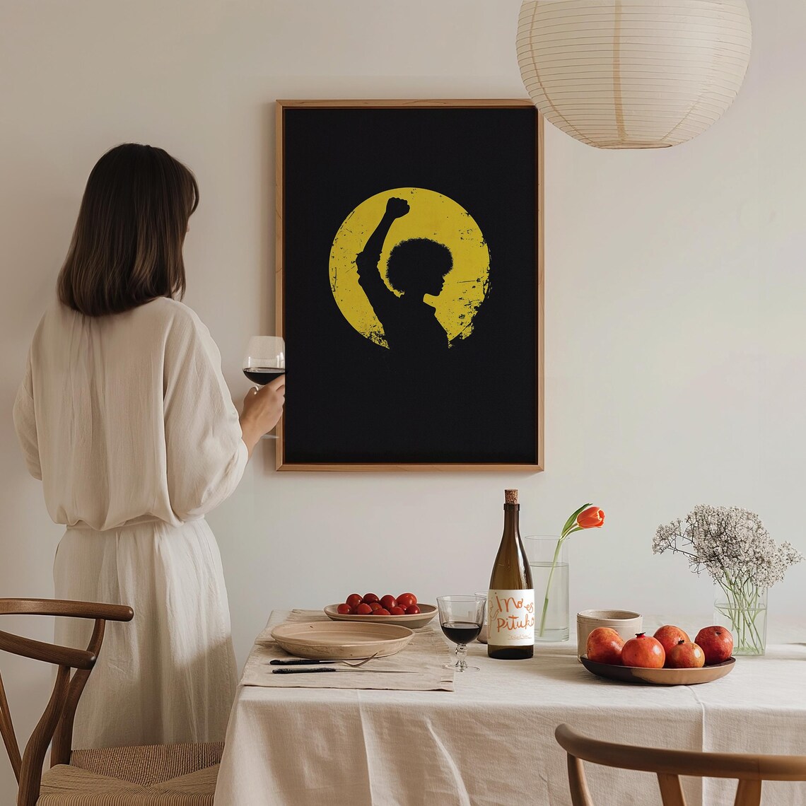 Black Woman Raised Fist Power Silhouette Yellow Black Art Poster - Image 4