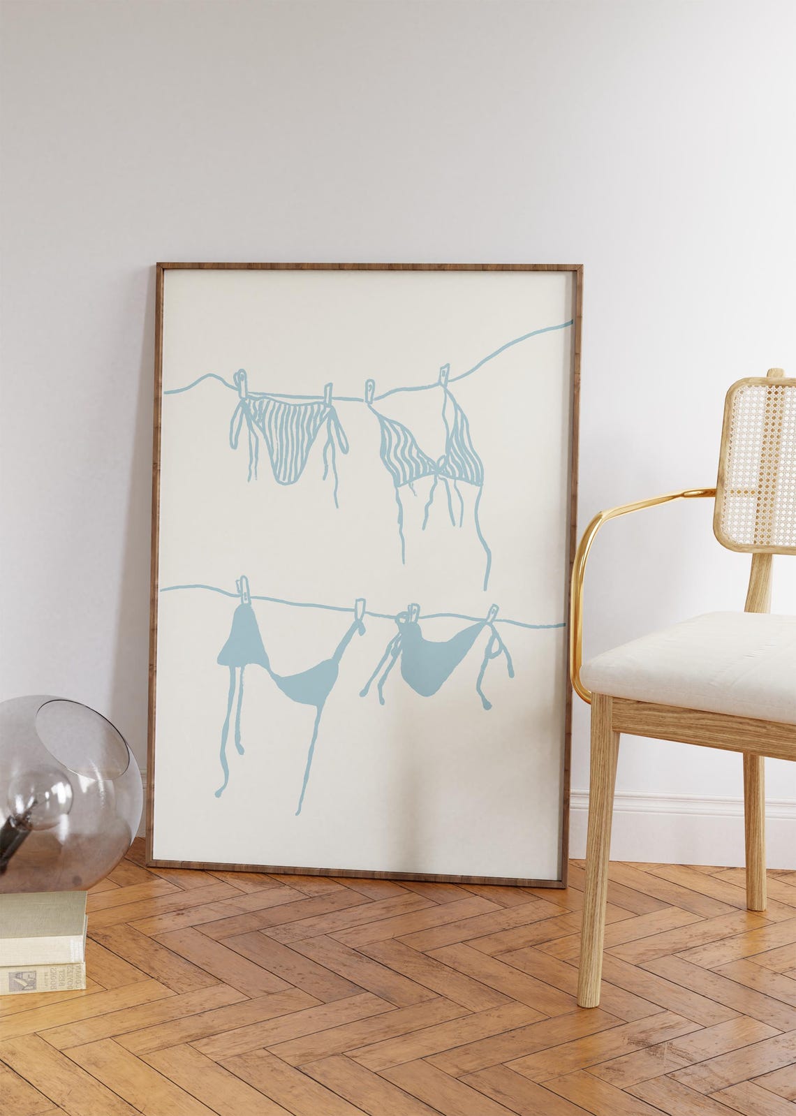 Bikini Clothesline Illustration Dusty Blue Coastal Summer Beach Poster - Image 4