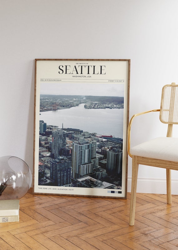 Travel Poster Seattle Poster Washington Wall Art For Living Room Vintage Posters In Seattle Buildings Print Cities Office Wall Art