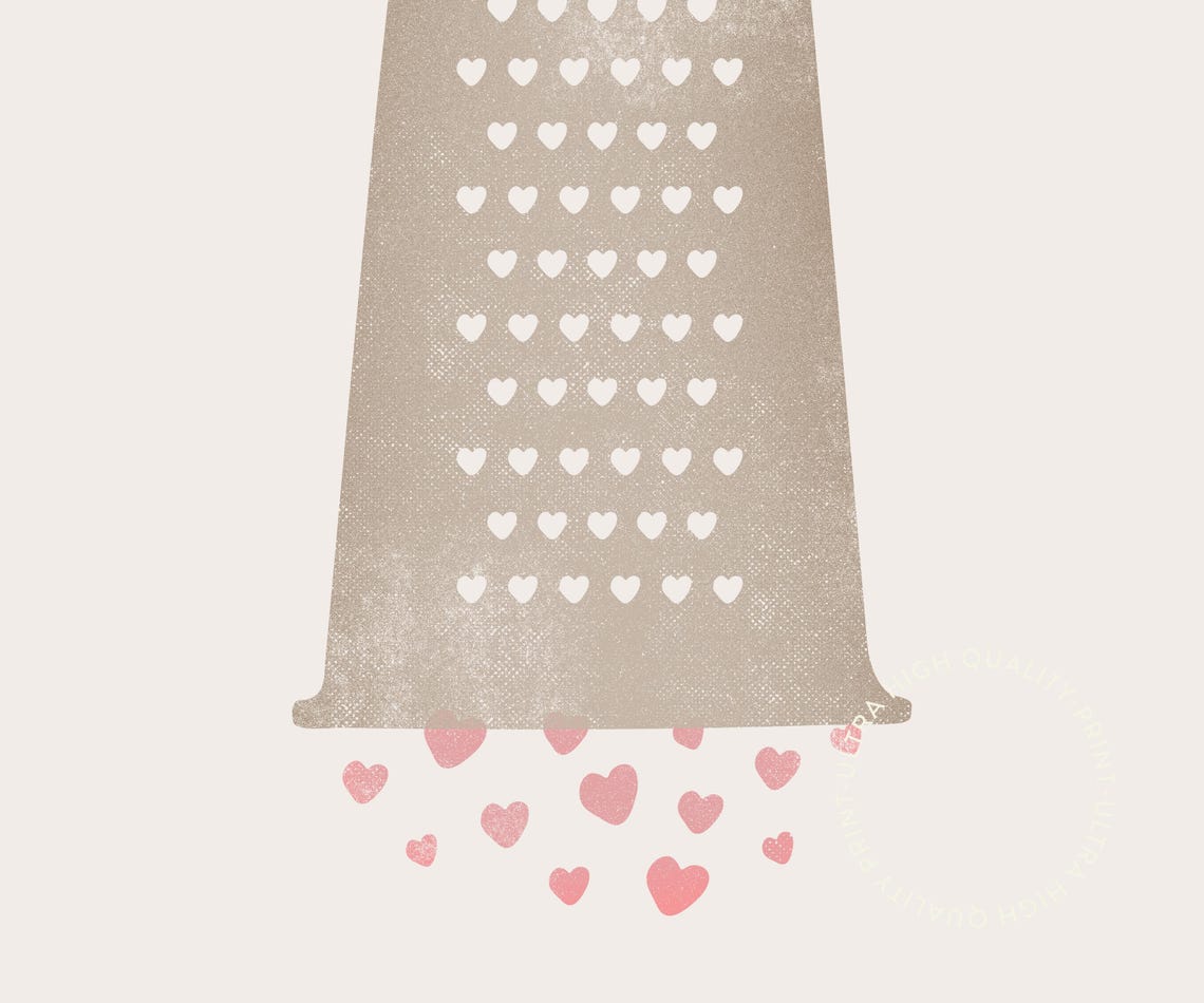 Grate Love Cheese Grater Hearts Pun Neutral Cream Funny Kitchen Poster - Image 5