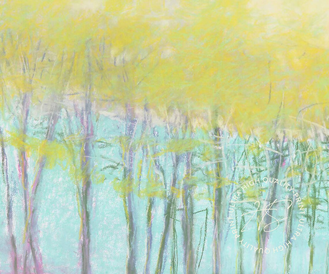 Wolf Kahn Spots of Pink Turquoise Forest Exhibition Landscape Art Print - Image 5