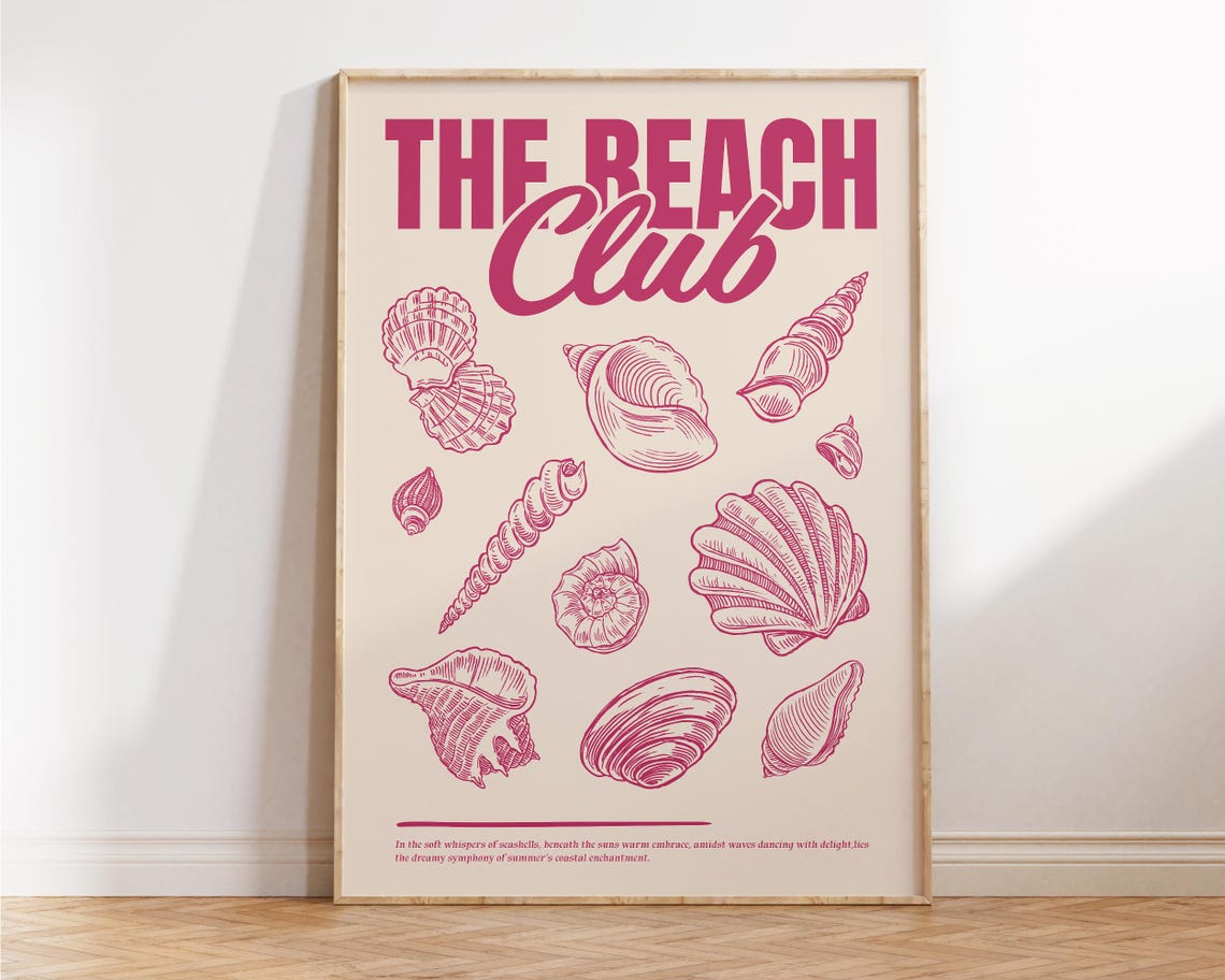 The Beach Club Retro Dusty Pink Seashell Illustrations Art Poster - Image 2