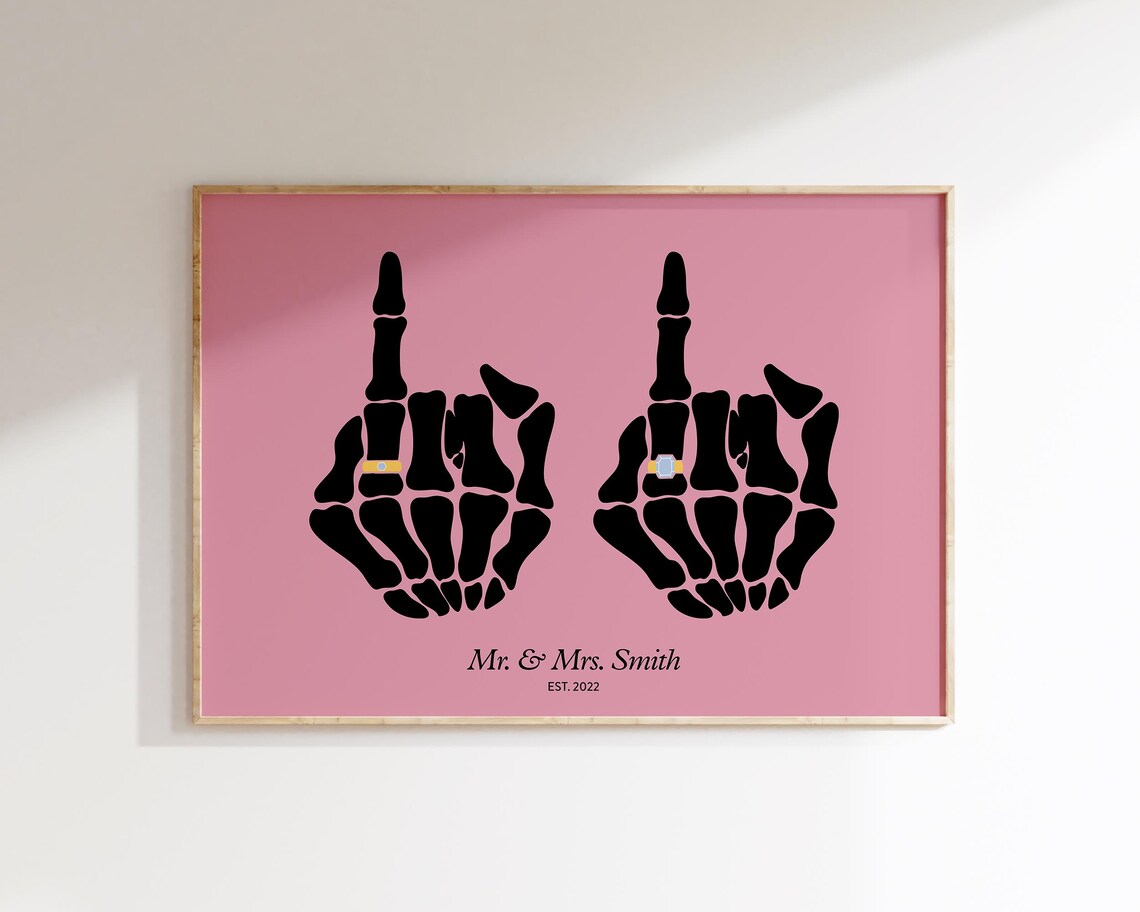 Mr And Mrs Skeleton Hands Funny Couple Anniversary Gothic Wedding Print - Image 3