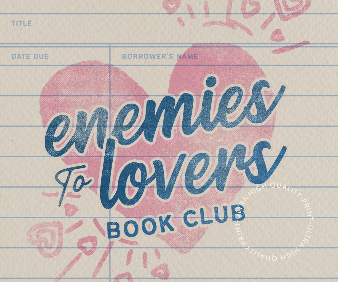 Enemies To Lovers Book Club Retro Library Card Pink Heart Art Poster - Image 5