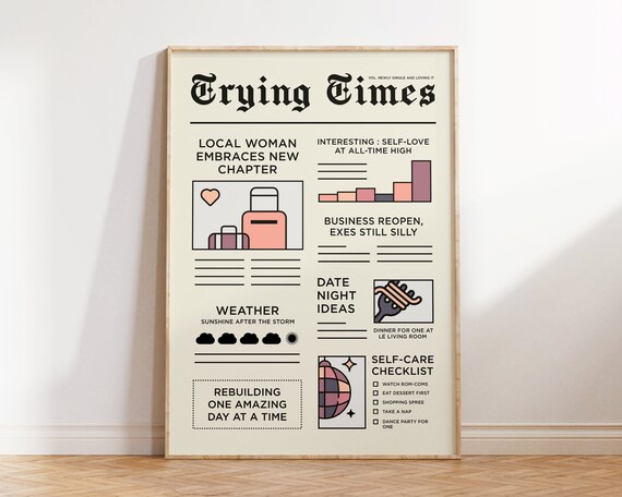 Trying Times Funny Divorce Newspaper Quote Print Self Love Wall Art