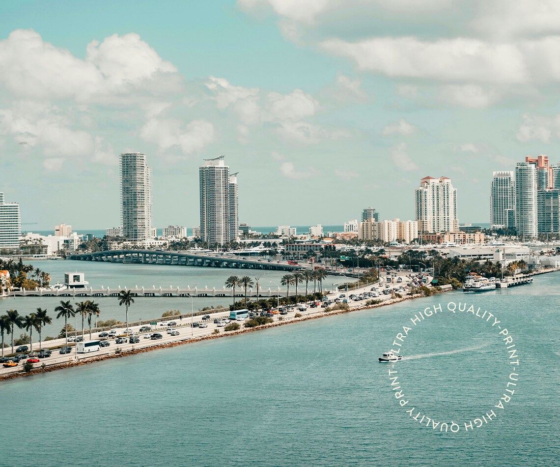 Miami Florida Bay Skyline Turquoise Water Palms Shoreline Travel Poster - Image 5