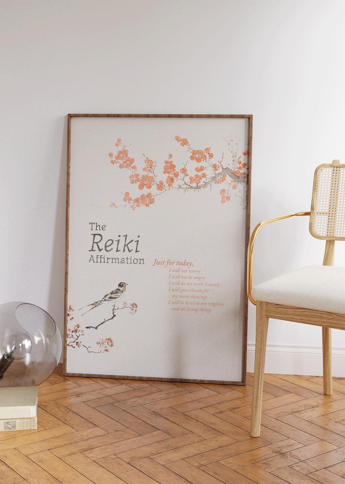Reiki Affirmation Japanese Blossom Bird Zen Wellness Quote Poster - Image 3