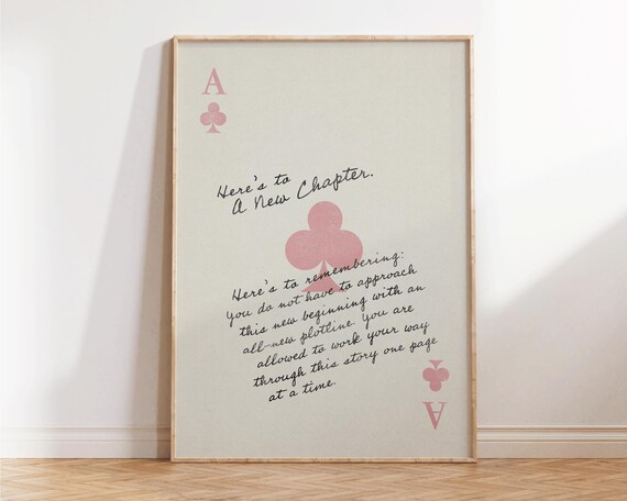 Heres To A New Chapter Pink Ace Of Clubs Affirmation Wall Art Print Poster
