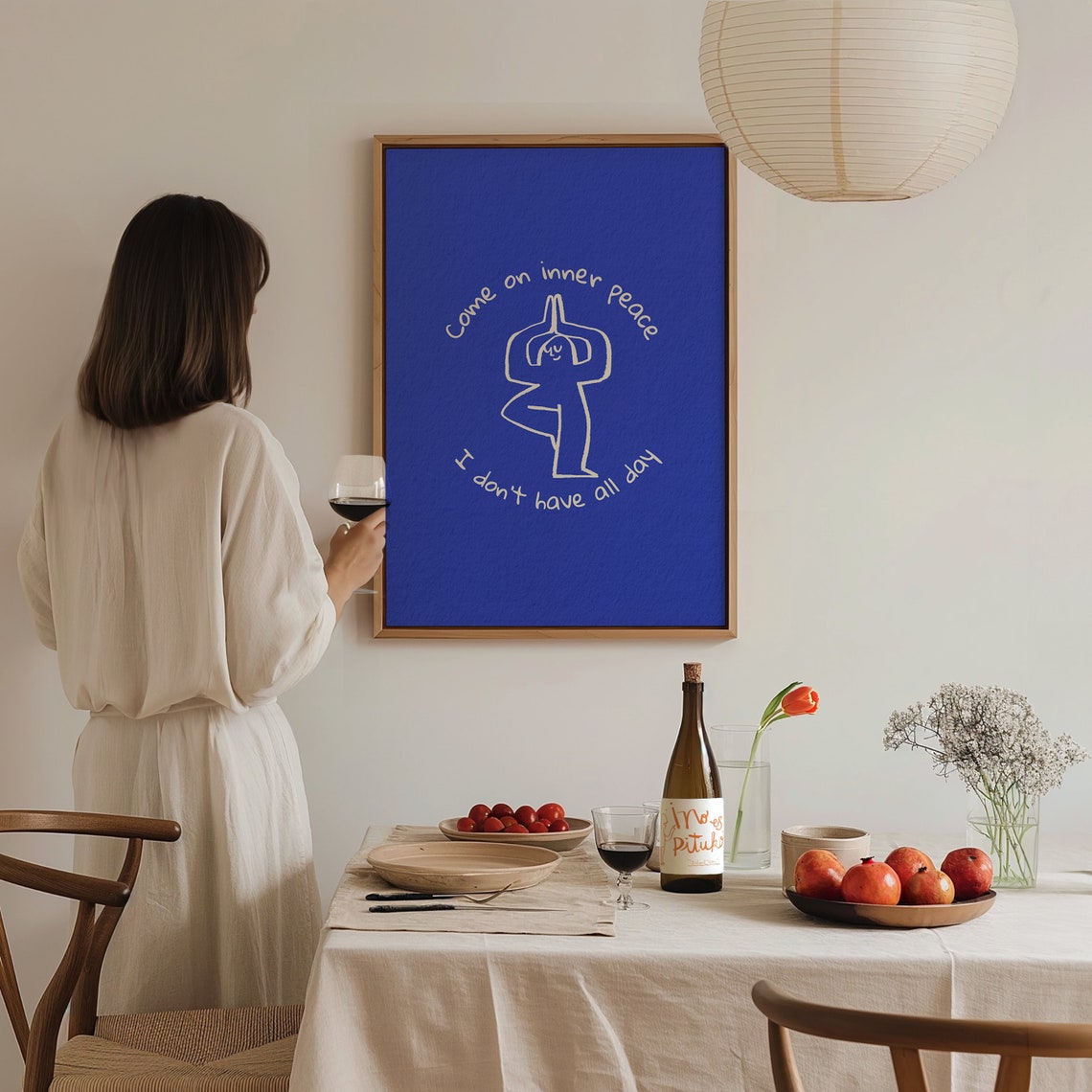 Come On Inner Peace Yoga Funny Quote Blue Doodle Wall Art Poster - Image 3