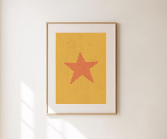 Retro Hand Drawn Star Wall Art Yellow Wall Art Orange Wall Art Star Print Nursery Wall Decor Cute Trendy Wall Art Modern Bedroom Decor