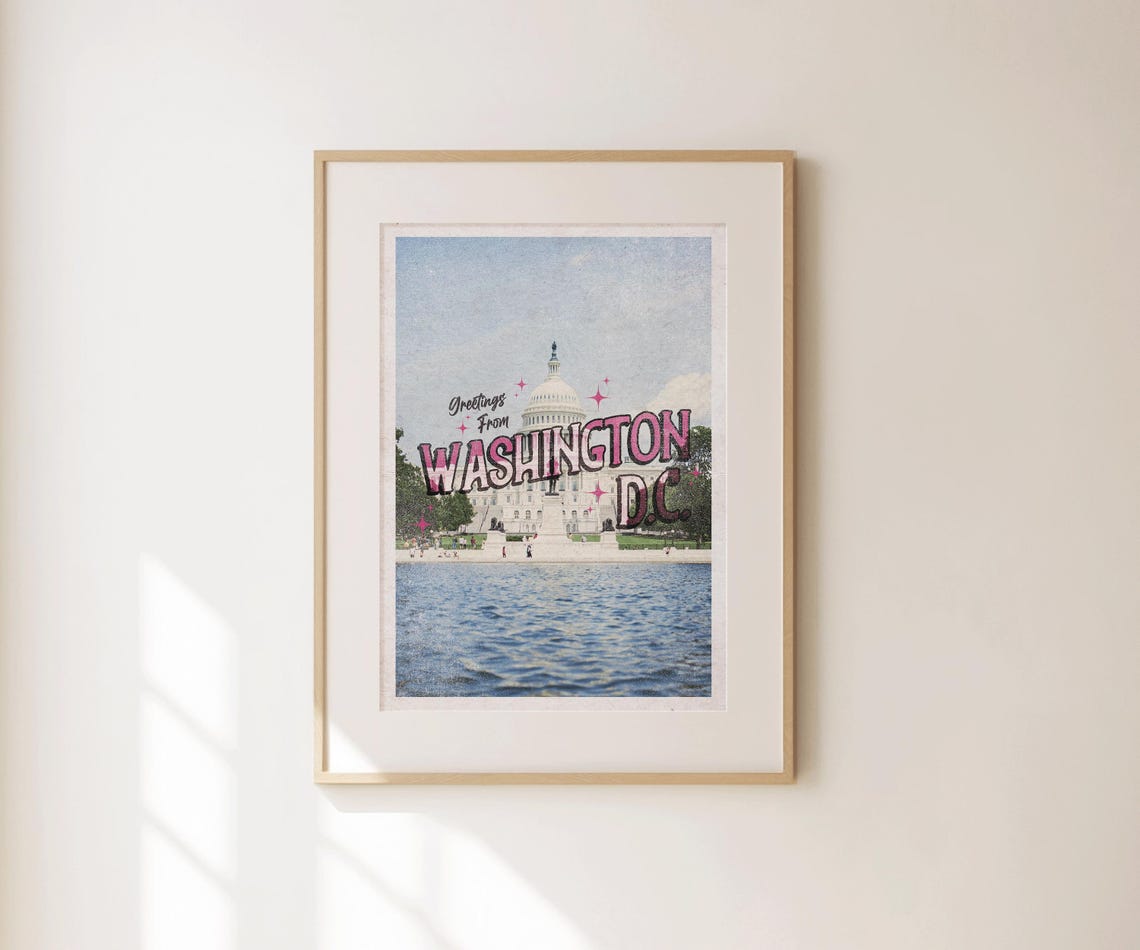 Washington DC Retro Capitol Pink Travel Poster Vintage Greetings Style - Image 4