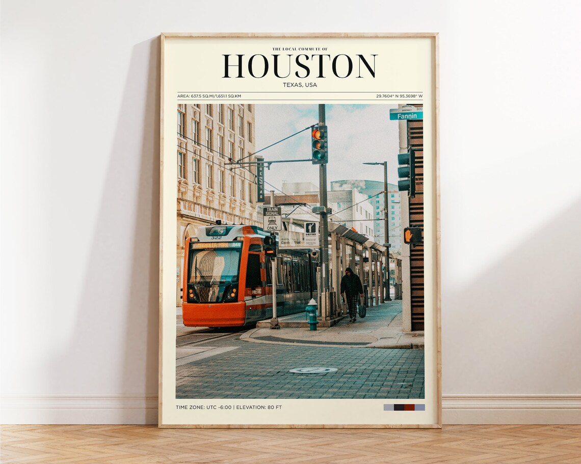 Houston Texas Metro Rail Tram on Fannin Downtown Street Travel Poster - Image 2