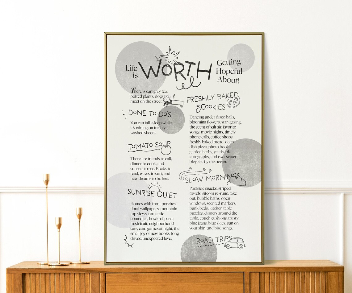 Life Is Worth Getting Hopeful About Gratitude List Grey Wall Art Poster - Image 3