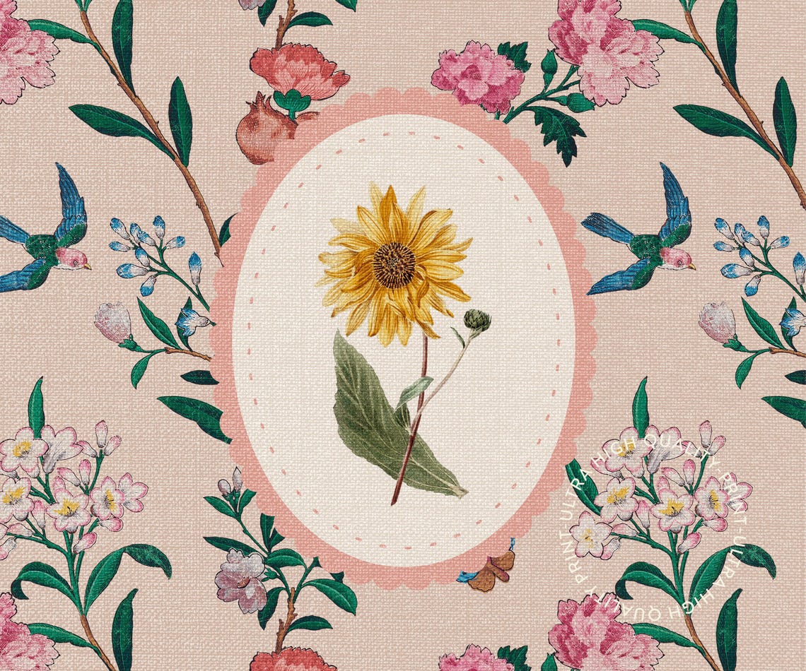 Vintage Sunflower Cameo Chinoiserie Floral Botanical Wall Art Print - Image 5