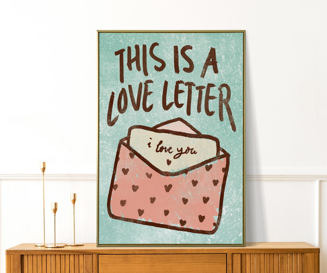 This Is A Love Letter Mint Heart Envelope Illustrated Valentine Poster - Image 4
