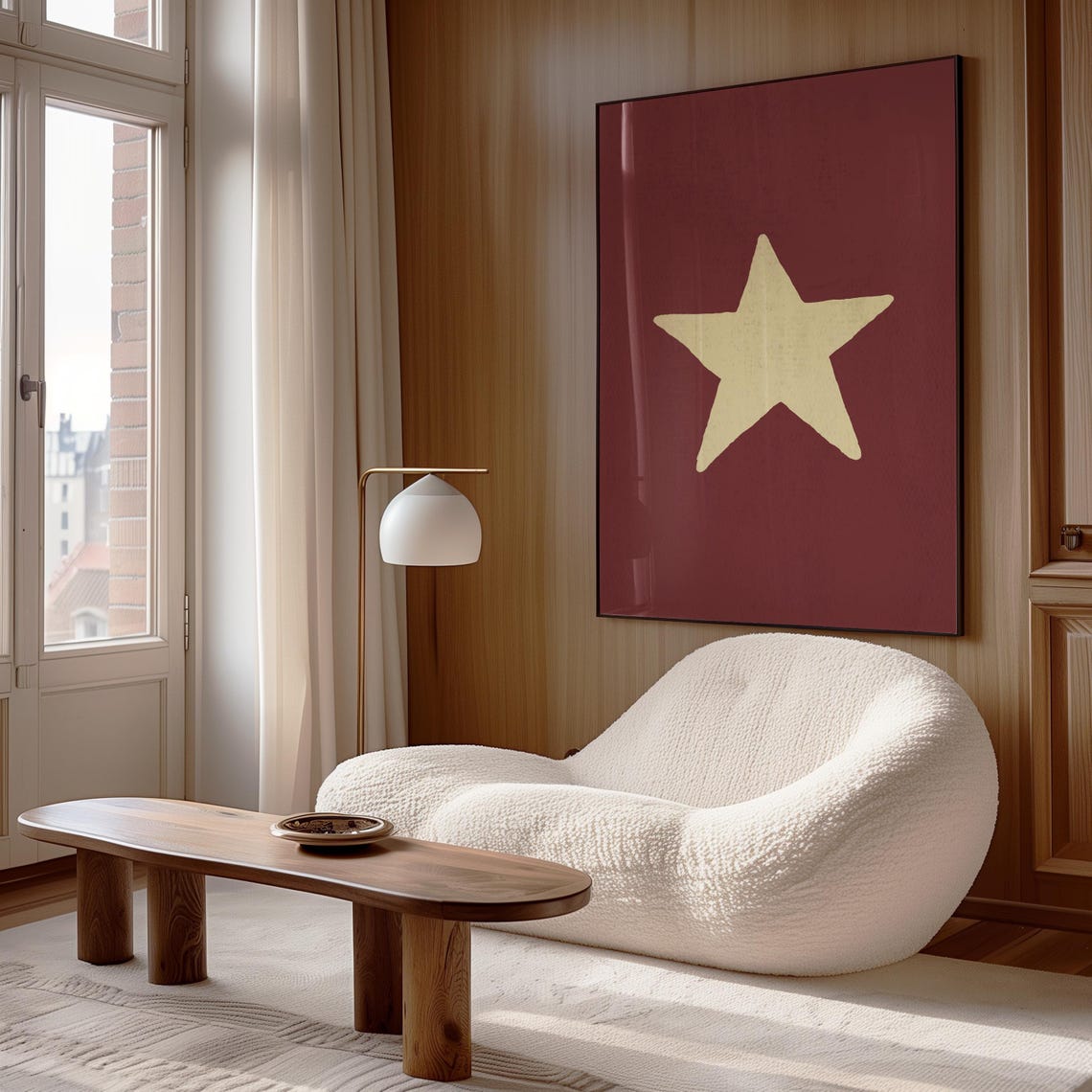 Retro Hand Drawn Cream Star On Maroon Minimalist Nursery Poster - Image 2
