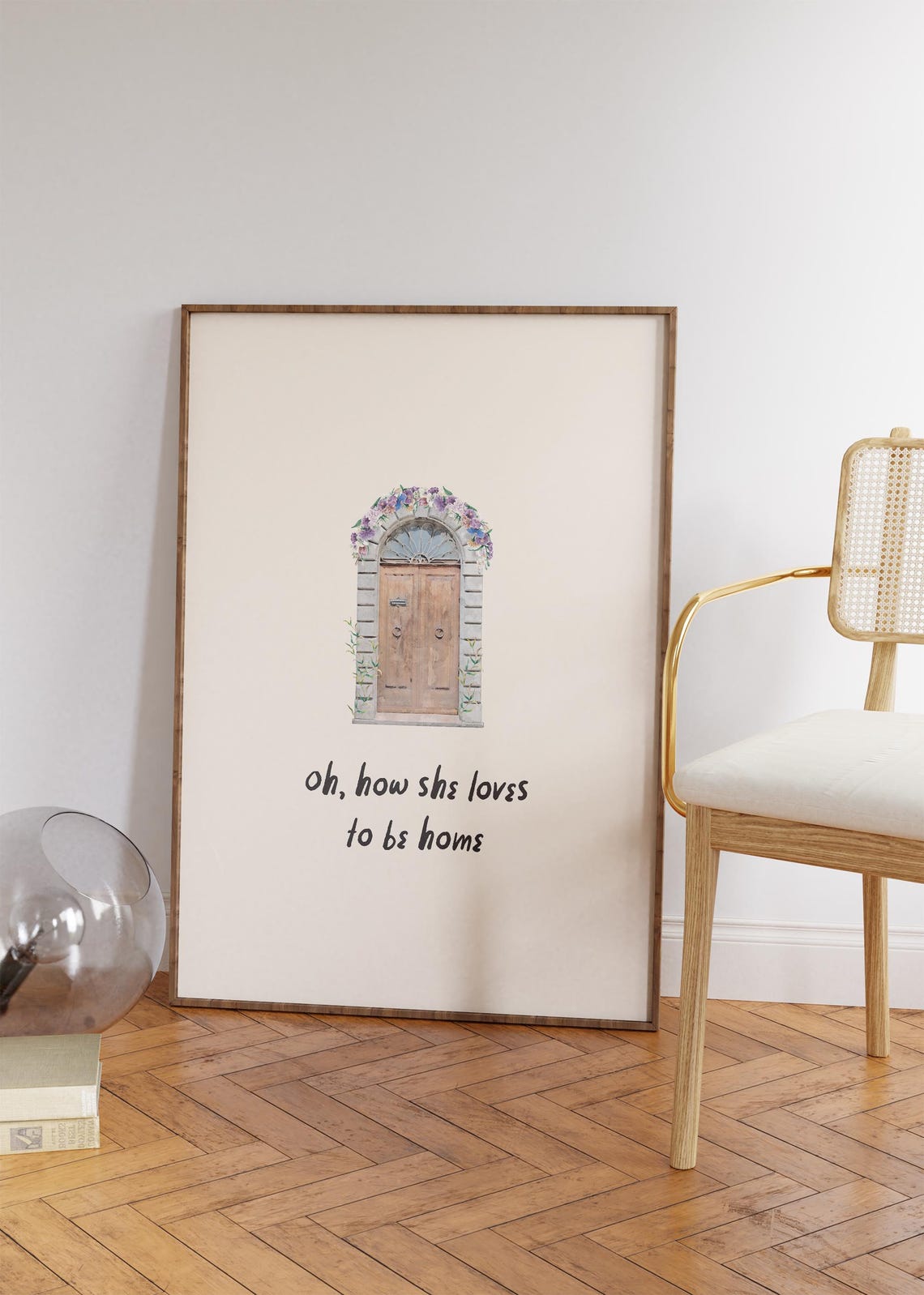 How She Loves To Be Home Wooden Door Floral Arch Quote Print Poster - Image 3