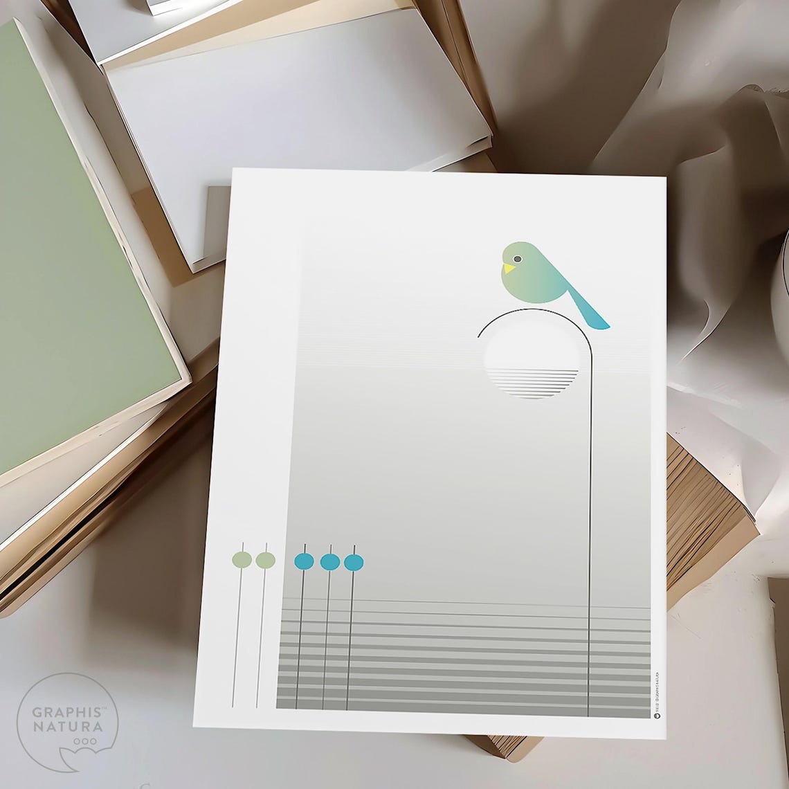 Blue Bird on Arch Poster Moonlit Minimalist Modern Nature Art - Image 3