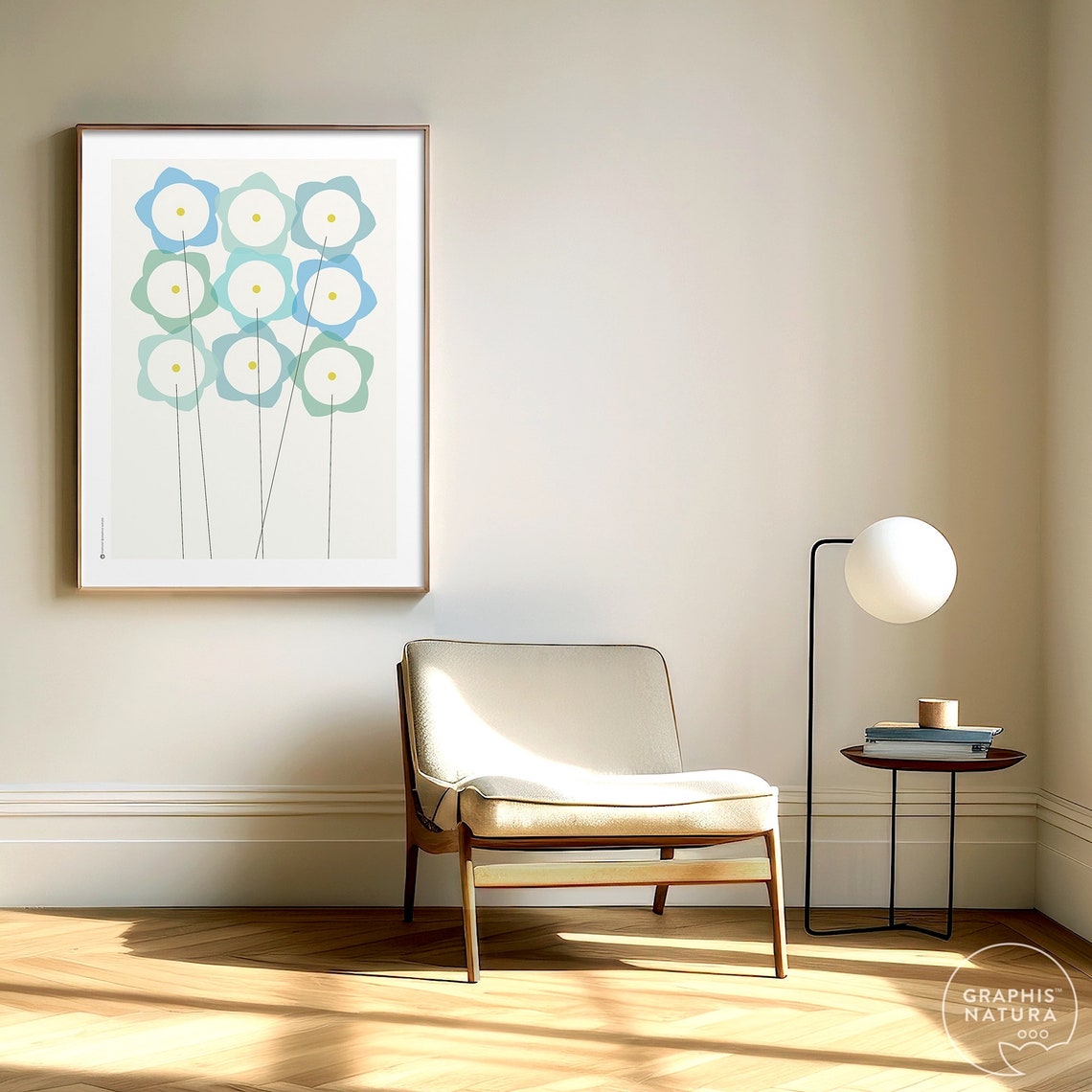 Pastel Blue Wildflower Grid Minimalist Botanical Flower Poster - Image 3