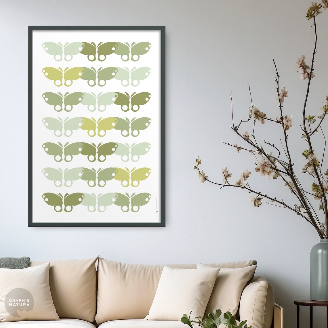 Sage Green Butterfly Grid Poster Minimalist Modern Insect Art - Image 4
