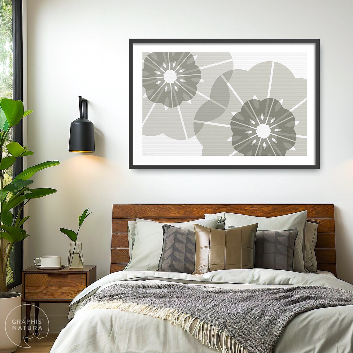 Black White Geometric Floral Poster Monochrome Botanical Decor - Image 5