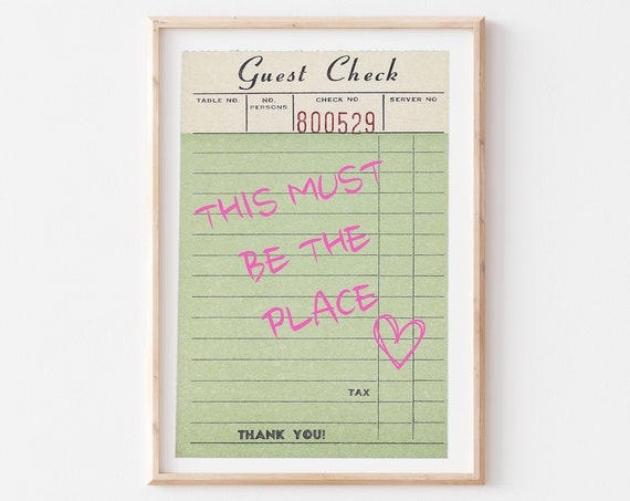 This Must Be The Place Print Trendy Guest Check Print Modern Bar Cart Print Retro Guest Check Wall Art Funky Decor Aesthetic Bar Cart