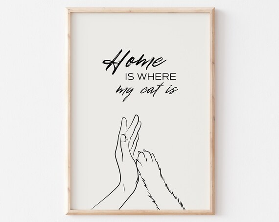 Home Is Where My Cat Is Line Art Human Hand And Cat Paw Poster