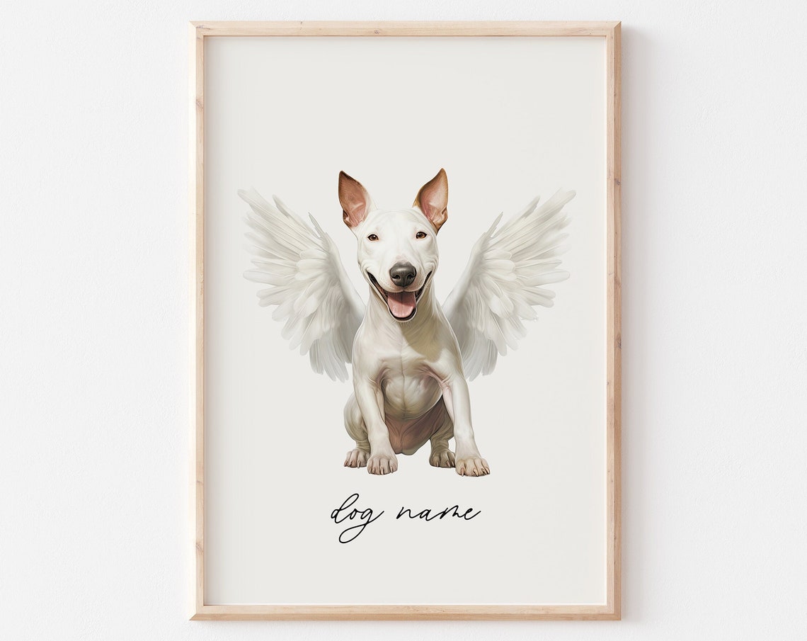 Bull Terrier Dog Memorial Rainbow Bridge Print Pet Loss Memorial Gift Portrait Angel Dog Print Pet Loss Sympathy Gift Custom Dog Painting