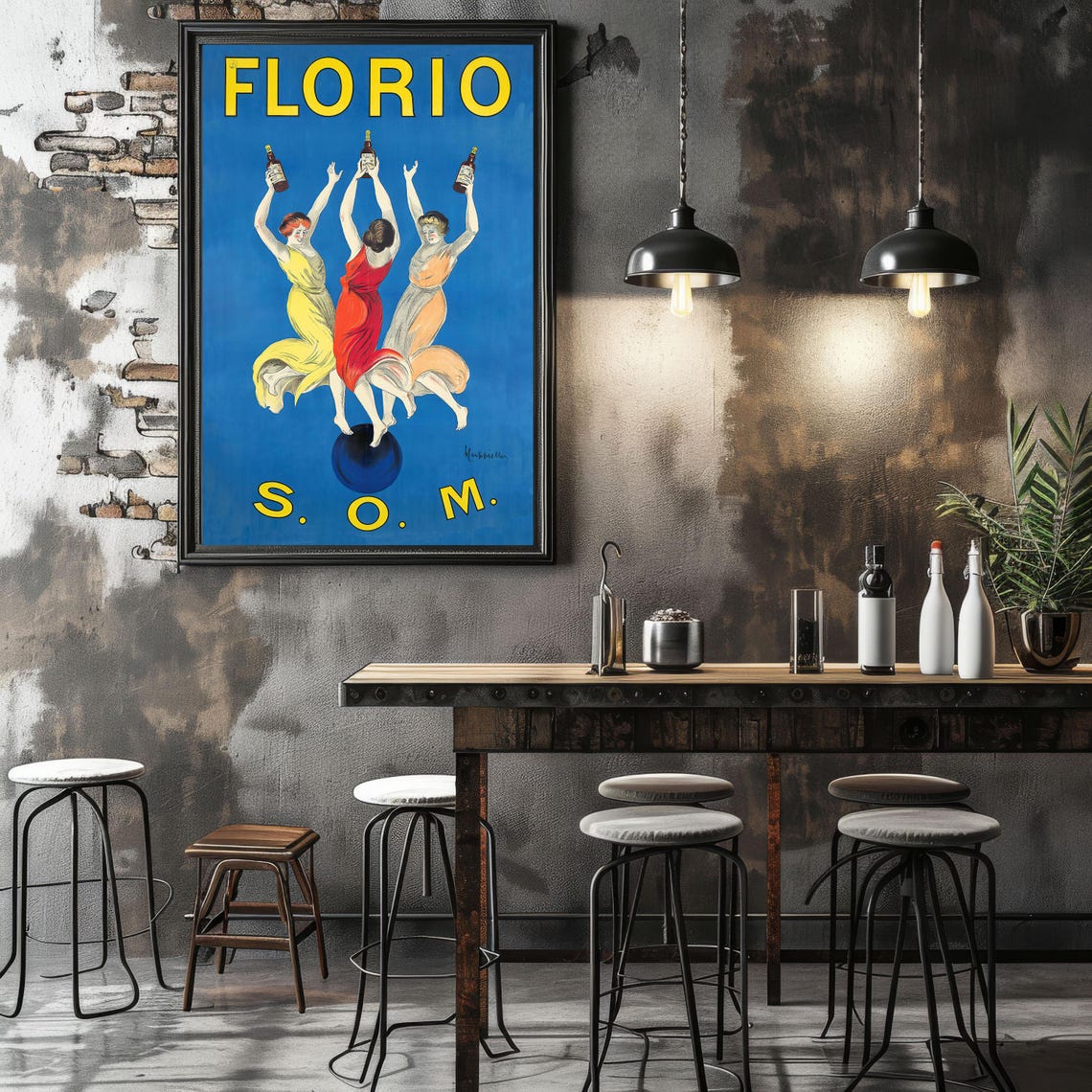 Vintage Florio Wine Dancing Women Blue Advertising Art Poster - Image 3