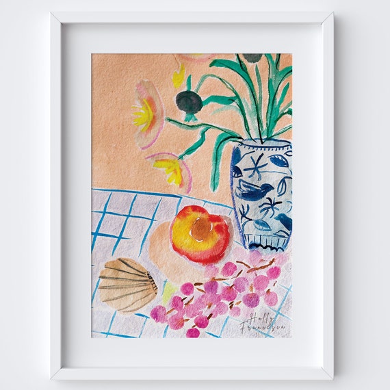 Summer Nights Art Print, Peach Shell Vase Still Life