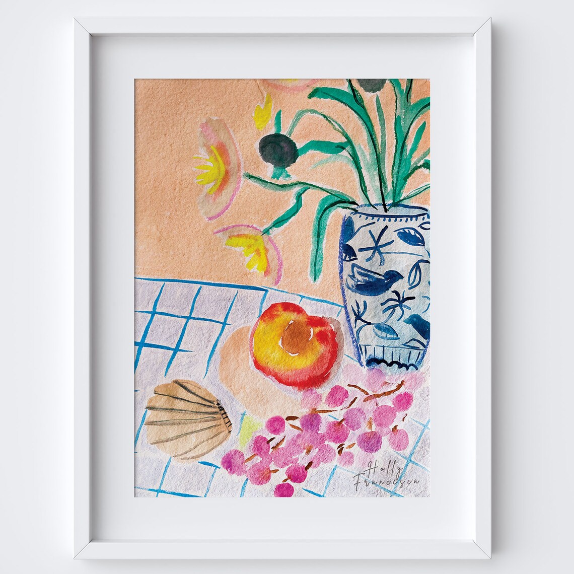 Summer Nights Art Print, Peach Shell Vase Still Life