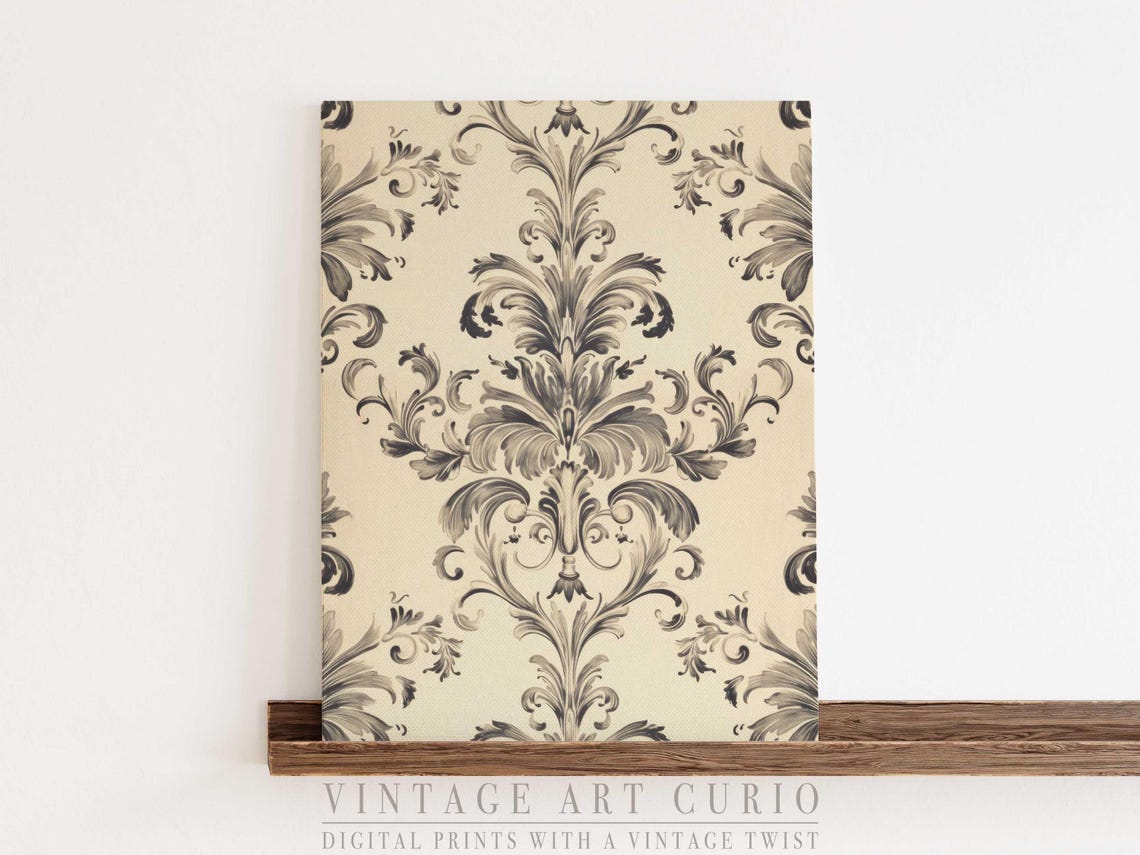Vintage French Damask Tapestry Neutral Beige Pattern Art Print