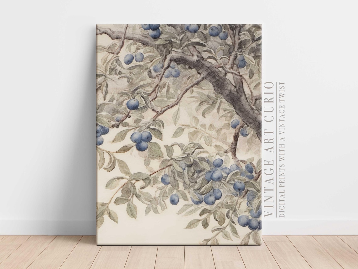 Vintage Blueberry Botanical Art Print, Kitchen Decor