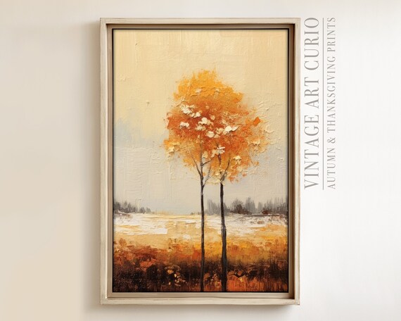 Warm Autumn Landscape Painting Vintage Rustic Fall Art Print Country Decor