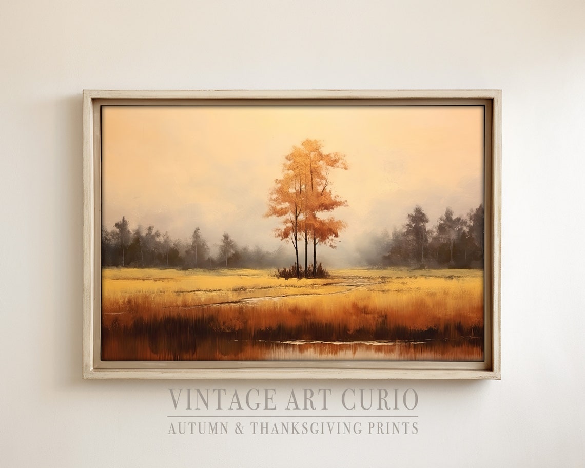 Warm Autumn Landscape Painting Vintage Rustic Fall Art Print Country Decor