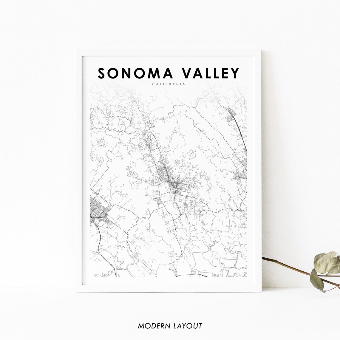 Sonoma Valley California Street Road Map Modern Minimalist Poster