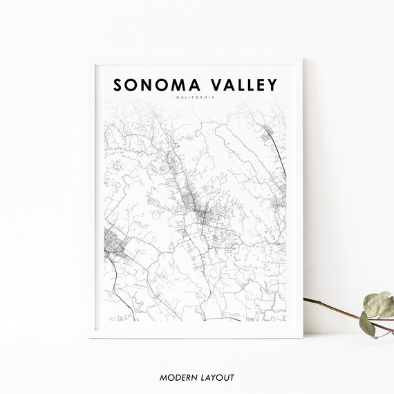 Sonoma Valley California Street Road Map Modern Minimalist Poster