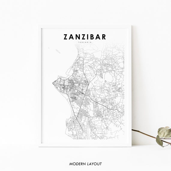 Zanzibar Tanzania Map Art Print, Unguja Streets