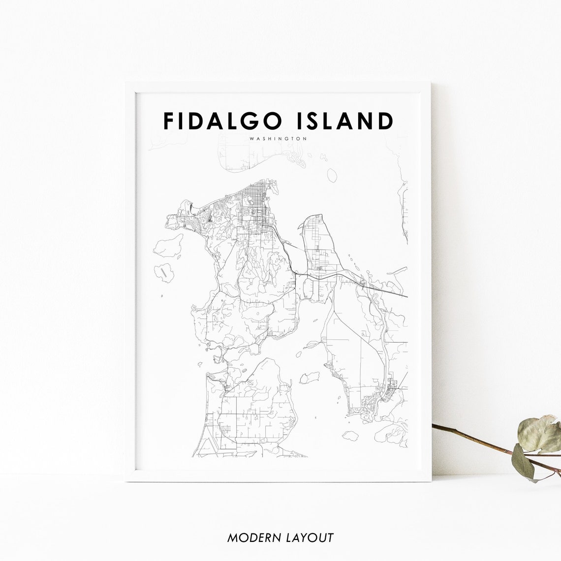 Fidalgo Island Washington Minimalist Island Street Map Art Poster