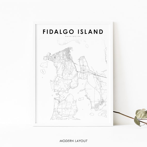 Fidalgo Island Wa Map Print Washington Usa Art Poster City Street Road Nursery Room Wall Office Decor