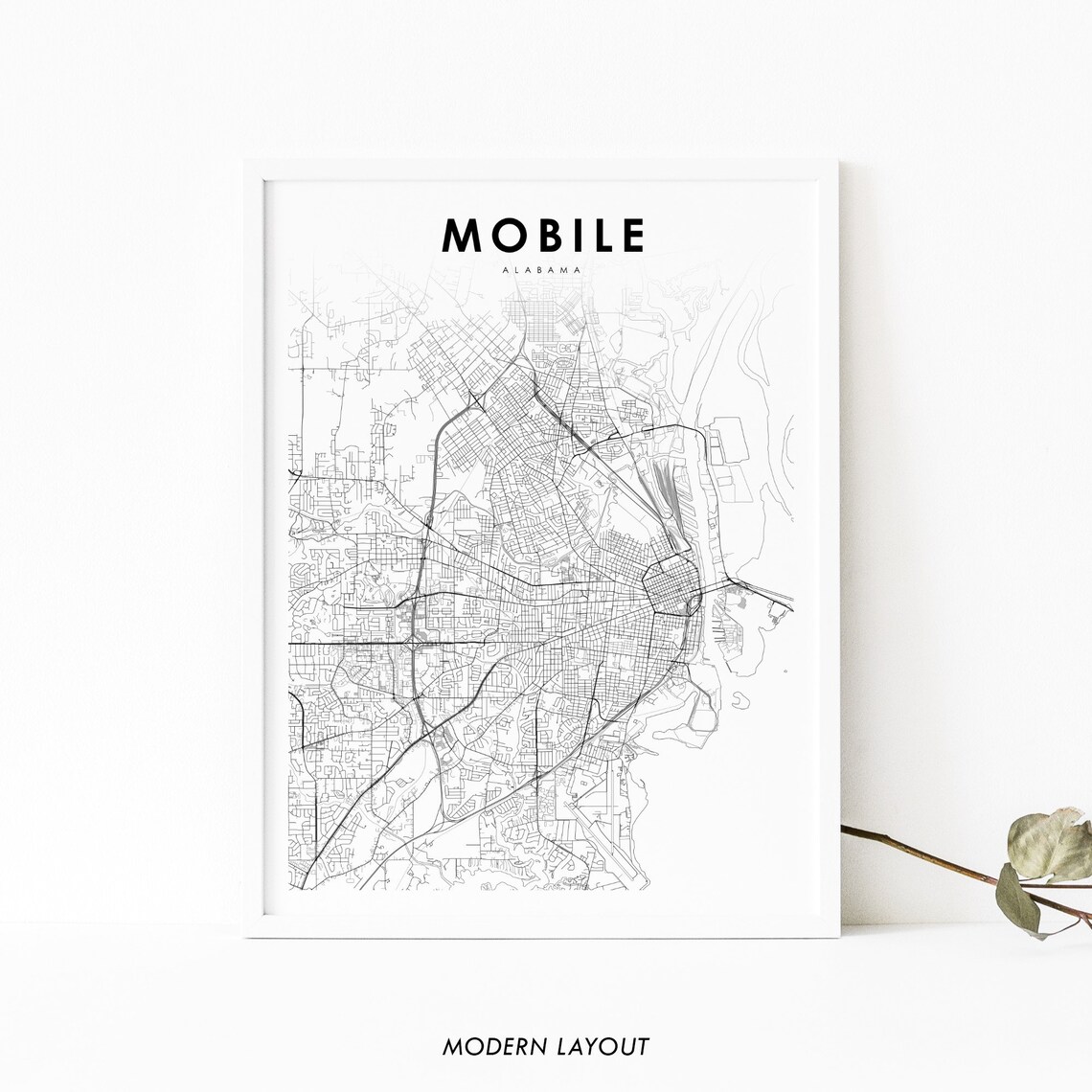 Mobile, AL Map Print - Alabama USA Travel Poster