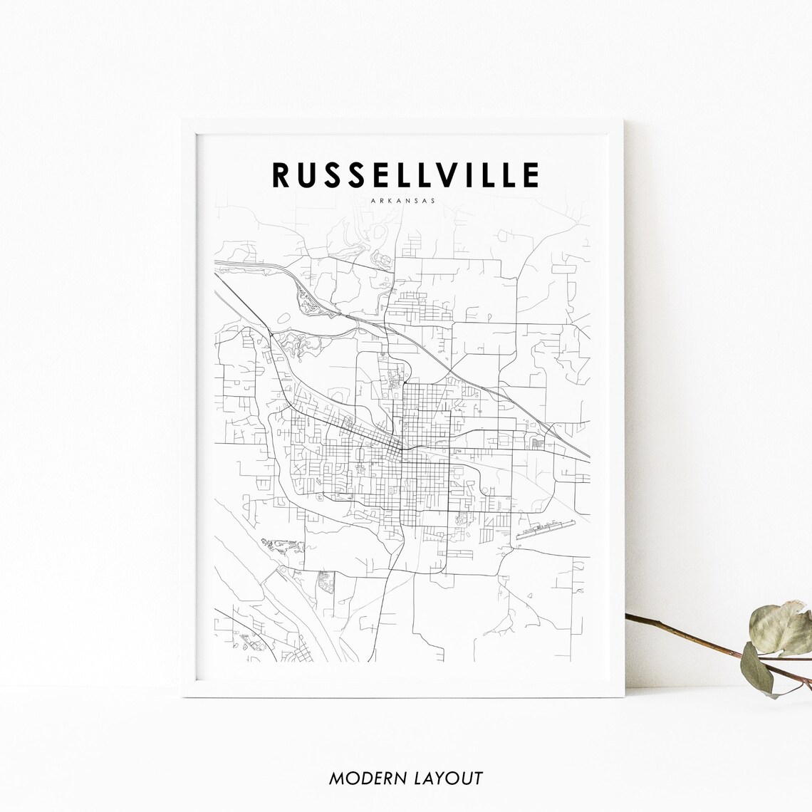 Russellville, AR Map Print, Arkansas Travel Poster