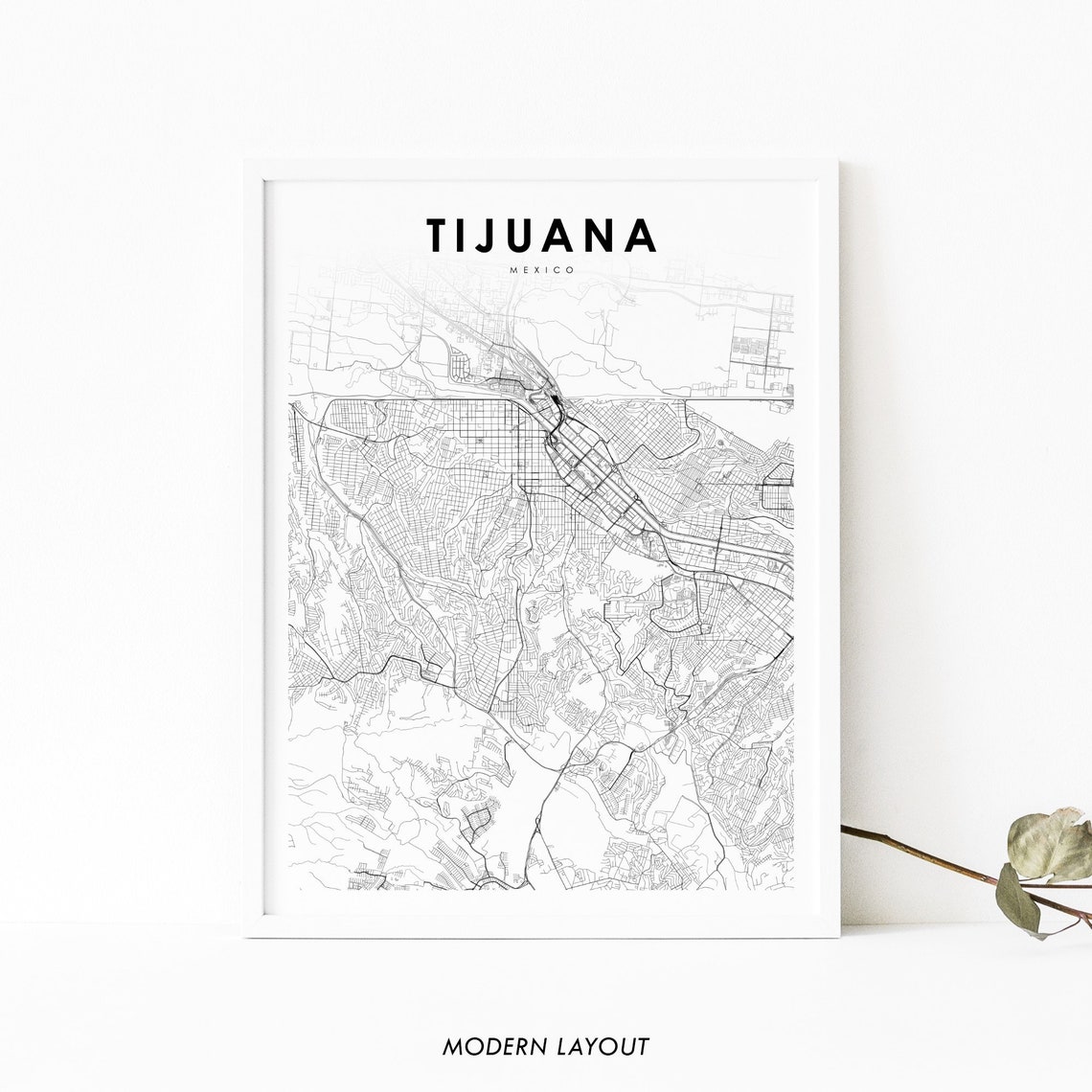 Tijuana Mexico City Street Map Modern Minimalist Wall Poster