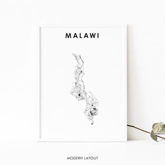 Malawi Map Print Country Road Poster Art Malai Nyasaland Lilongwe Africa Nursery Room Wall Office Decor