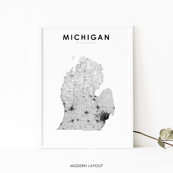 Michigan Map Print Lower Peninsula State Road Mi Usa United States Art Poster Nursery Room Wall Office Decor