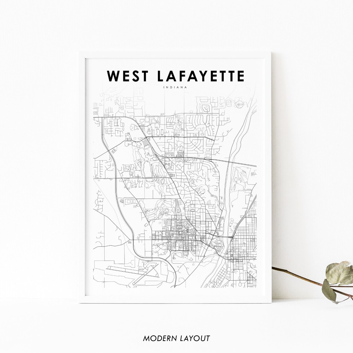 West Lafayette Indiana Map Print, Purdue City Art Poster