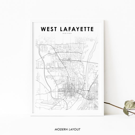 West Lafayette Indiana Map Print, Purdue City Art Poster