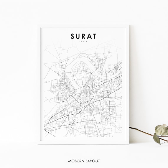 Surat India Map Print Art Poster Gujarat City Street Road Nursery Room Wall Office Decor