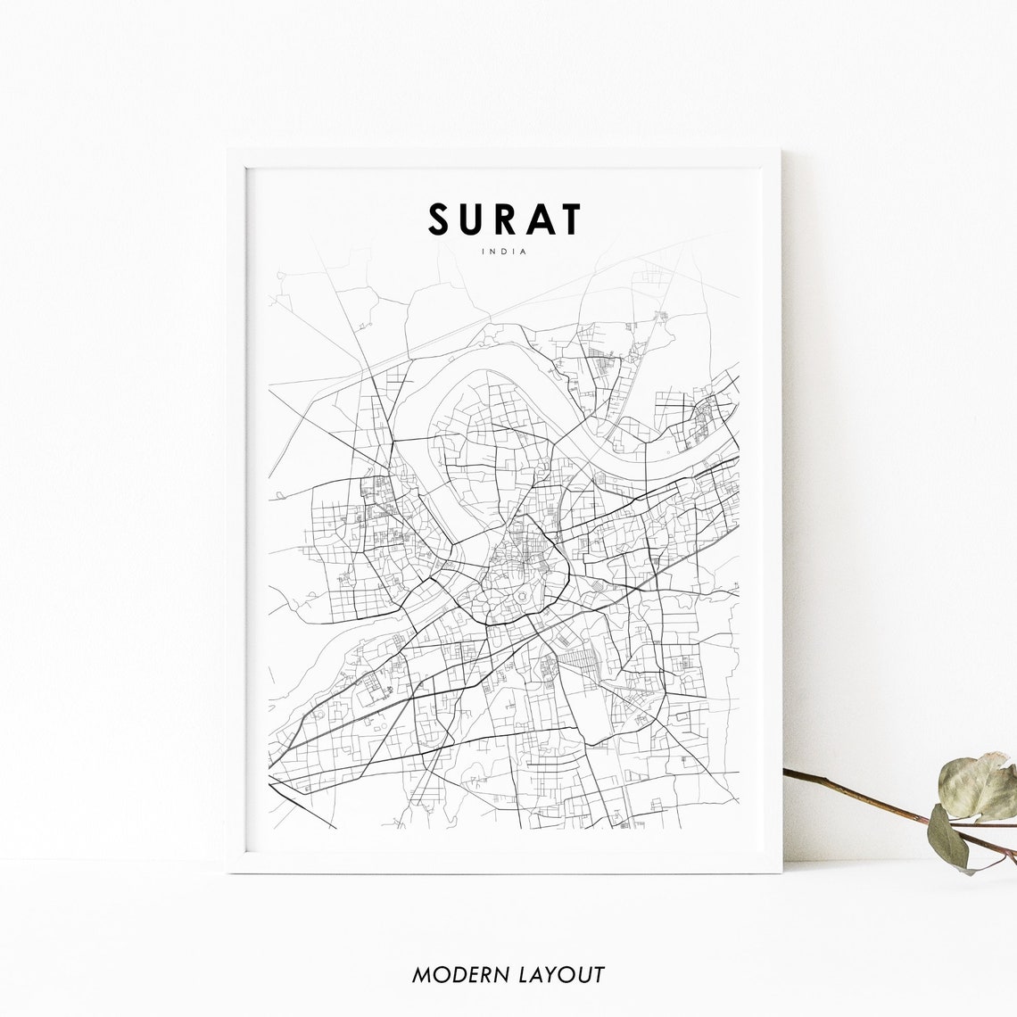 Surat India Minimalist City Street Map Chic Modern Layout Poster