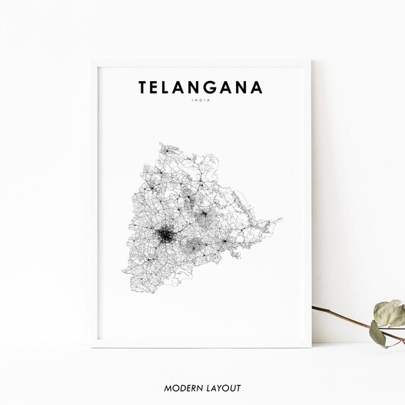 Telangana India Minimalist Black Line Art Road Map Travel Poster